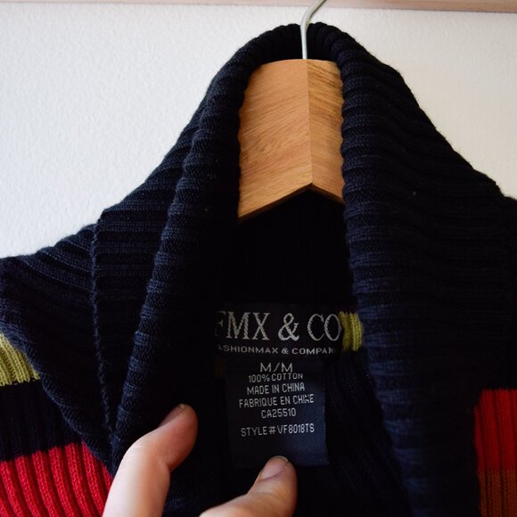 vtg bold striped cotton turtleneck - Picture 3 of 4